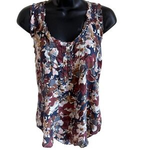 Y2K Abercrombie Floral Pintuck Tank Top Sheer Layering Soft‎ Boho Preppy Vibe S